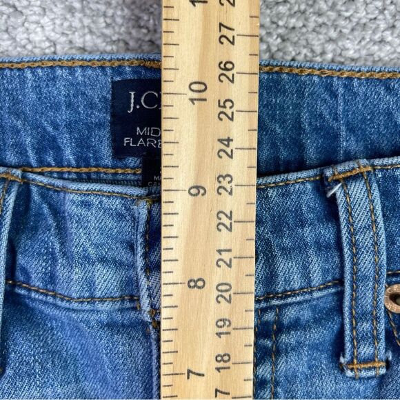 J. Crew Factory Jeans Women's 26 Blue Flare Crop Mid-Rise Dark Denim Distressed - Picture 8 of 11
